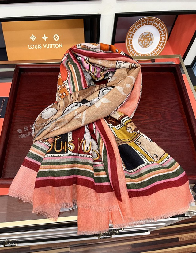 Louis Vuitton女士圍巾 路易威登2021新款頂級羊絨圍巾披肩 LV雙面戒指絨長巾  mmj1221